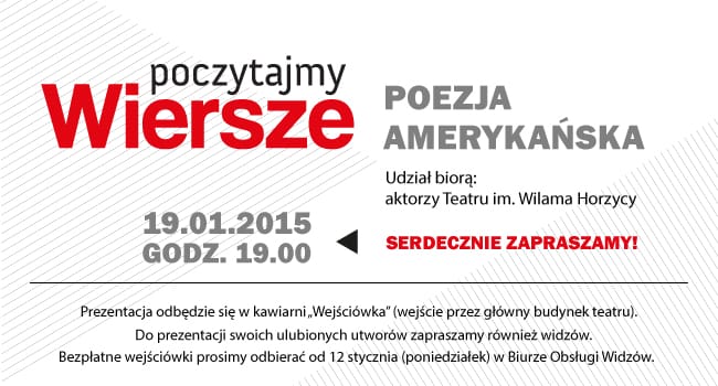Spotkanie z poezja amerykańską w poniedziałek 19 stycznia o godz. 19.00 (kawiarnia WEJŚCIÓWKA)