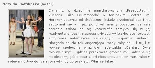 Matylda Podfilipska w Subiektywnym spisie aktorów