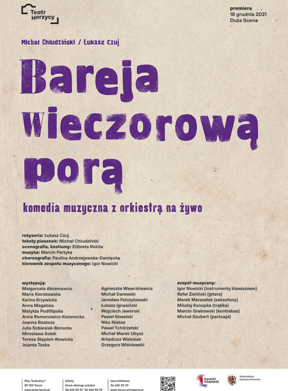 Na afiszu w stylu lat 80. umieszczonę są: logo teatru horzycy, napis 