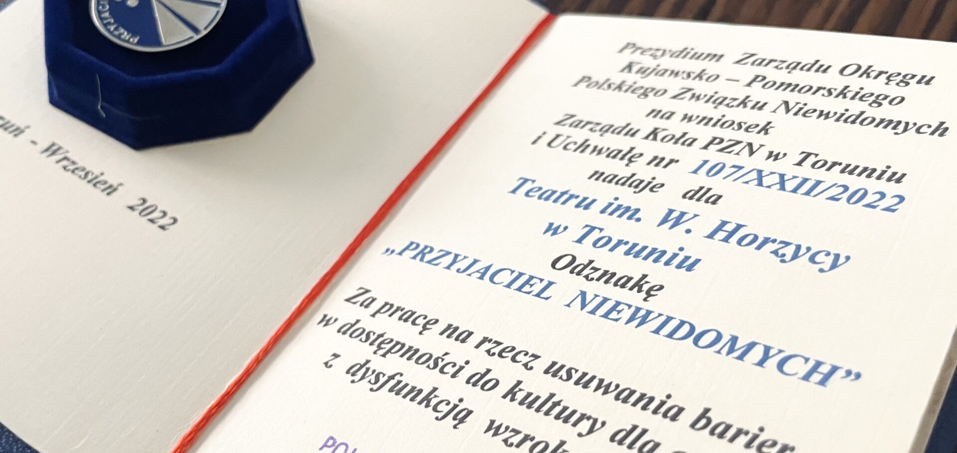 Teatr otrzymał odznakę „Przyjaciel Niewidomych”