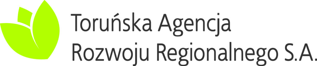 Logotyp. Po lewej stronie zielony symbol przypominający liście. Napis - Toruńska Agencja Rozwoju Regionalnego S.A.