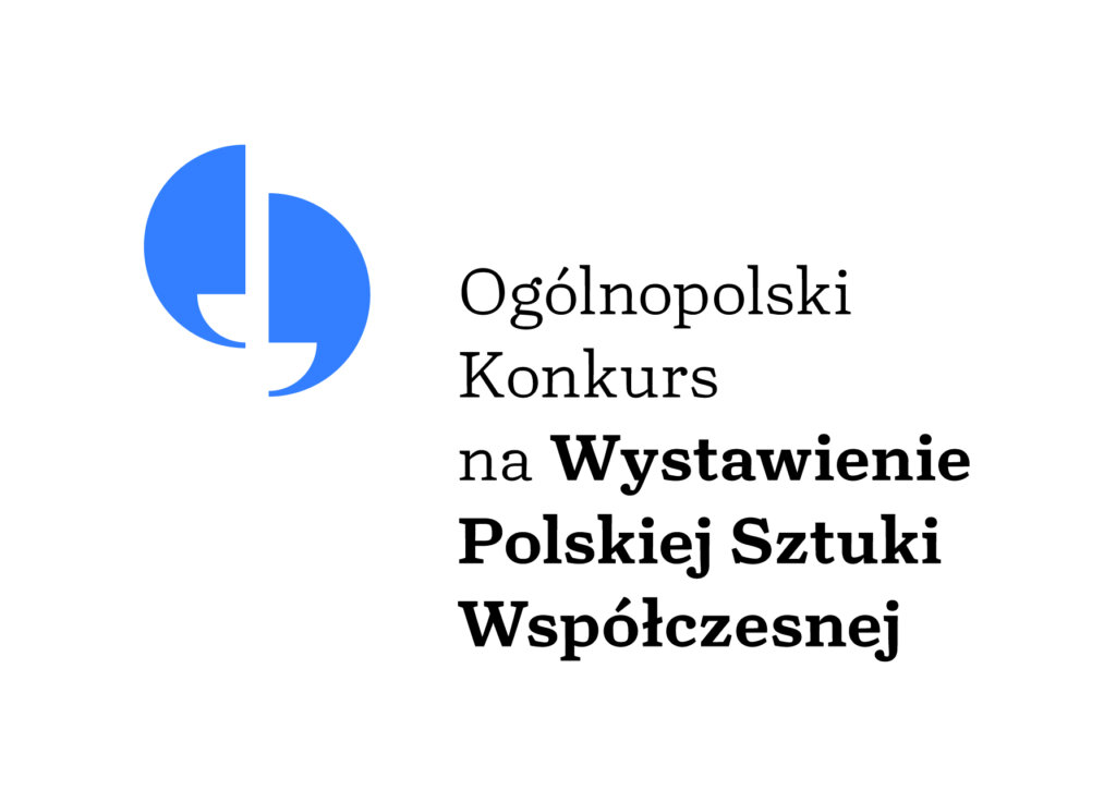 logo | Ogólnopolski Konkurs na Wystawienie Polskiej Sztuki Współczesnej | po lewej strony dwa niebieskie znaki nawisów